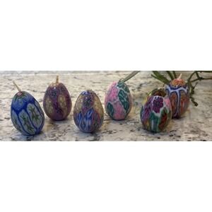 6‎  Vintage Millefiori Style Wax Egg Shape Candles Easter Spring Decor